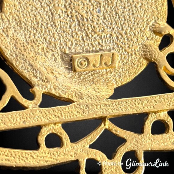 VTG Jonette Jewelry JJ Oval Filigree Blue Stone Edwardian Style Gold Tone Brooch - Picture 6 of 7